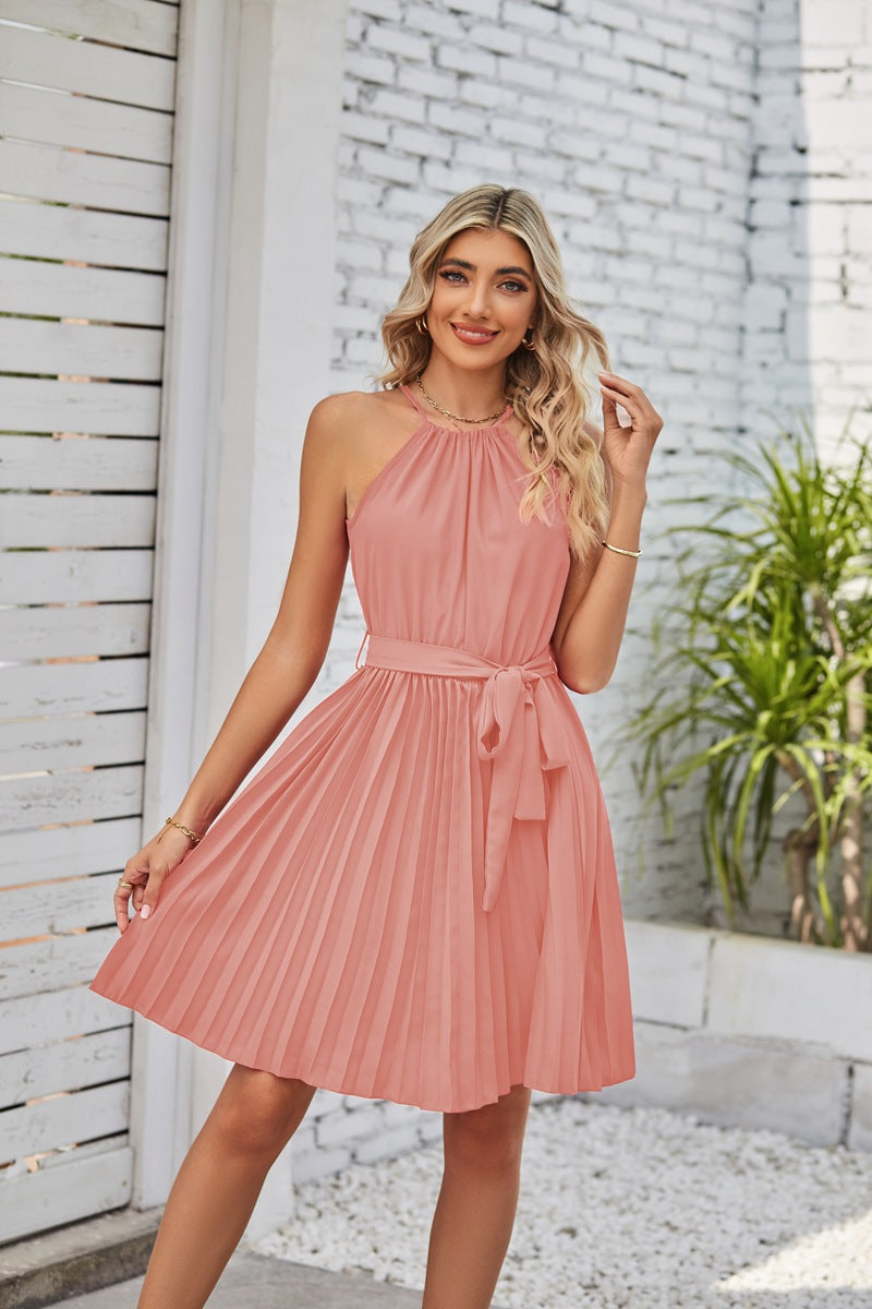 Solid Pleated Skirt Sundress