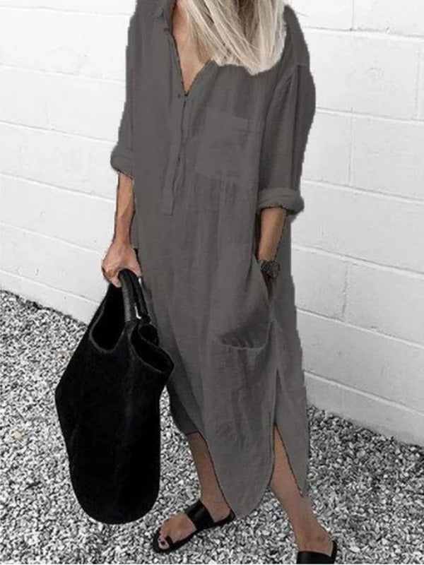 Elegant Solid Color Slit Dress