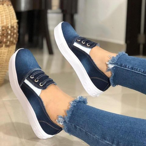 Thick bottom denim slip-ons