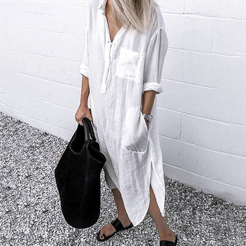 Elegant Solid Color Slit Dress