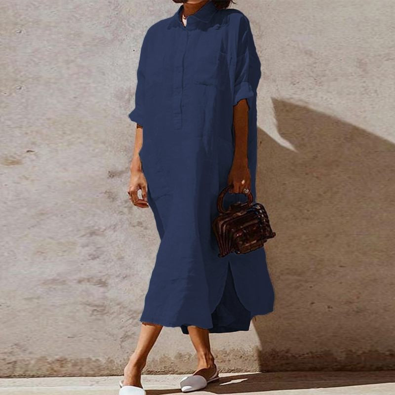 Elegant Solid Color Slit Dress