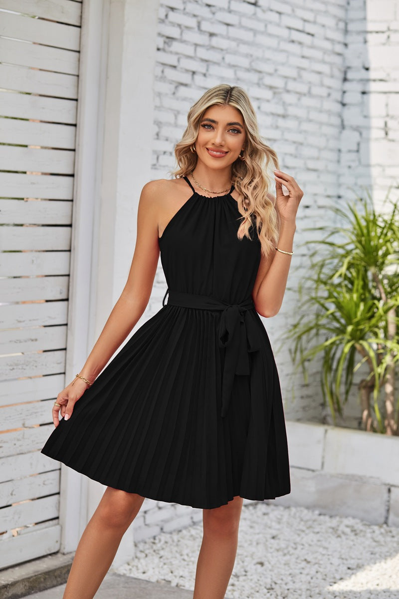 Solid Pleated Skirt Sundress