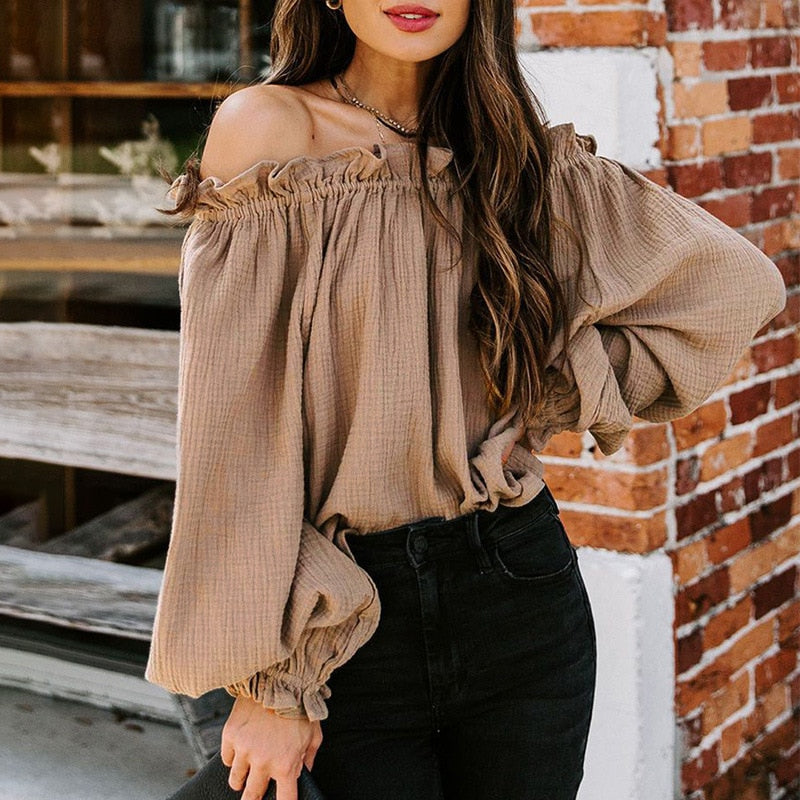 Strapless Solid Color Lantern Long Sleeve