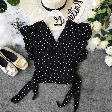 Ruffles V-Neck Polka Dot Top