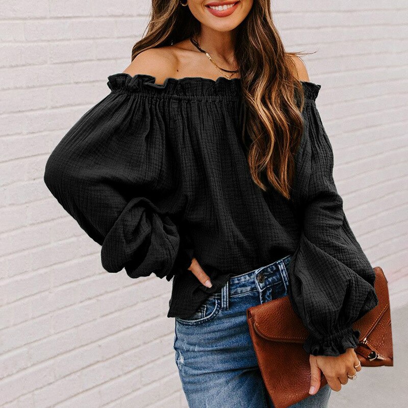 Strapless Solid Color Lantern Long Sleeve