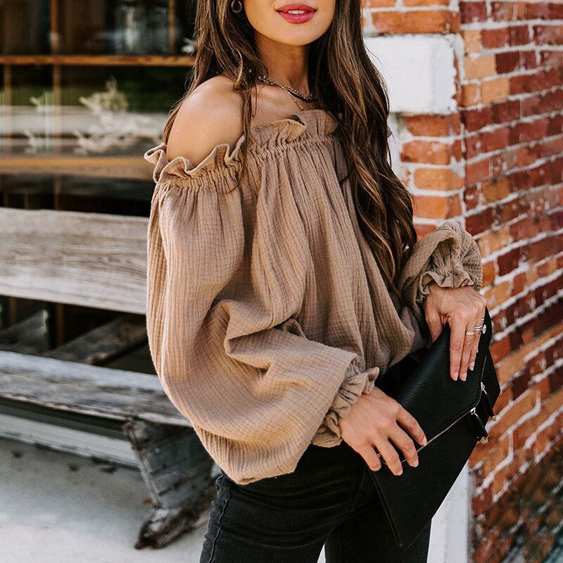 Strapless Solid Color Lantern Long Sleeve