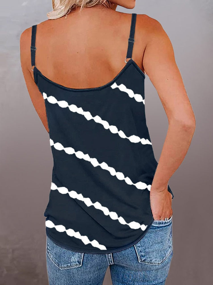 V Neck Striped Spaghetti Strap Camisole Casual Tank Top