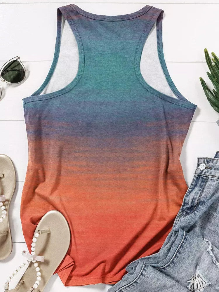 Summer Tie-dye Sleeveless Printed T shirt