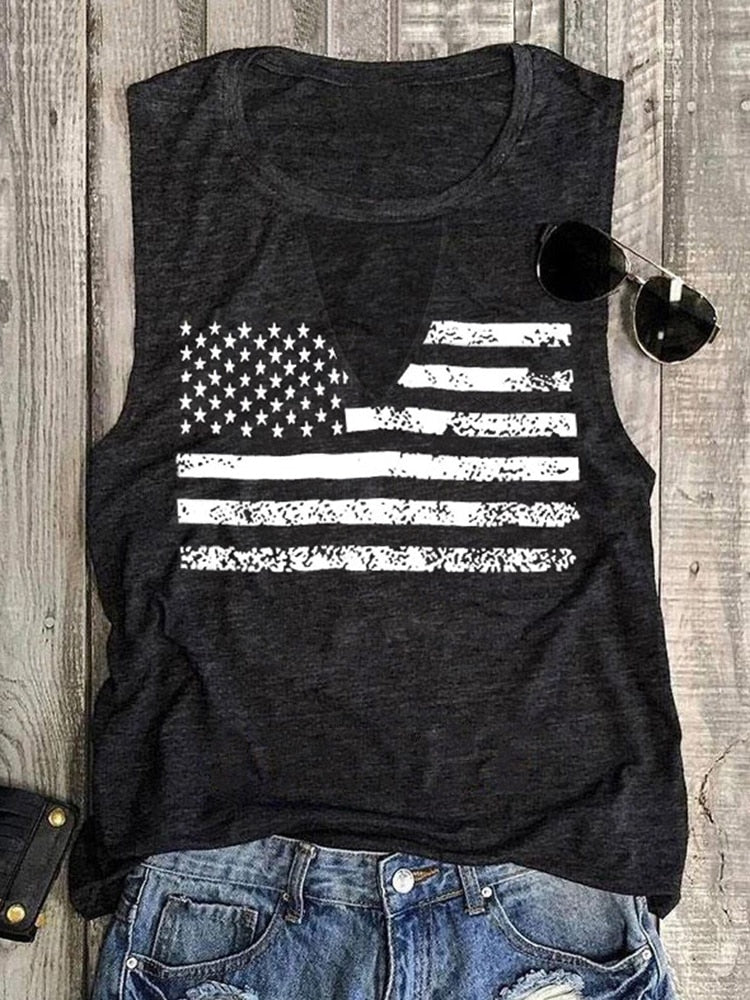 American Flag Tank Top Hollow Out Keyhole Neck