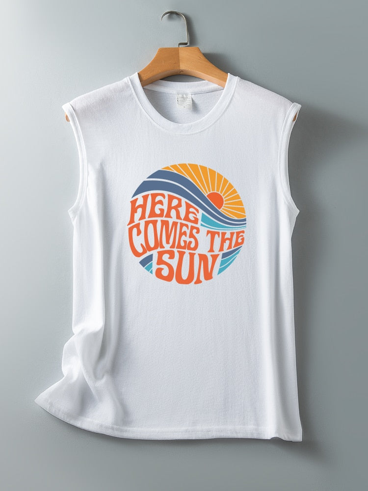 Here Comes The Sun Printed Funny Sleeveless Round Neck Top