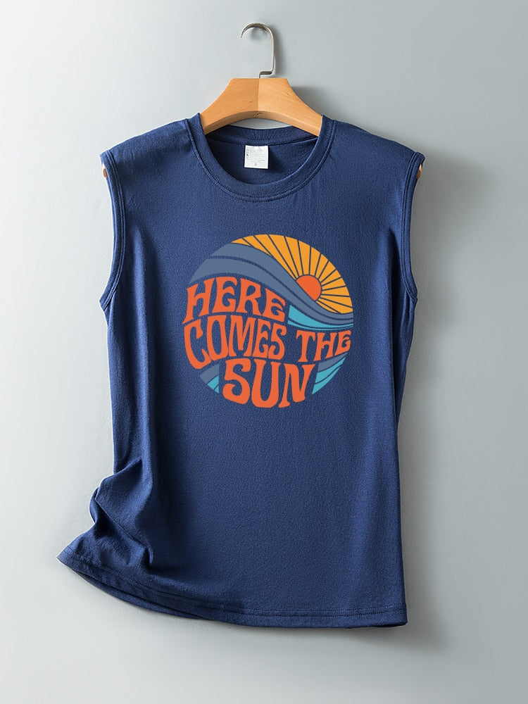 Here Comes The Sun Printed Funny Sleeveless Round Neck Top