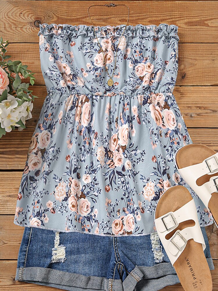 Strapless Sleeveless Tube Top Floral Print