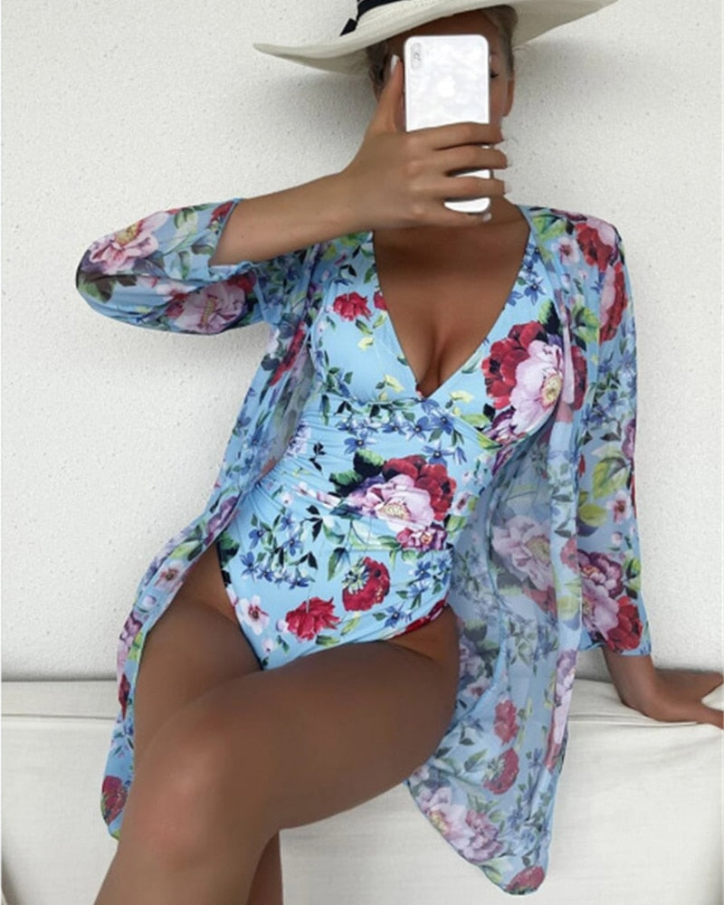 Floral Print One-Piece Bikini