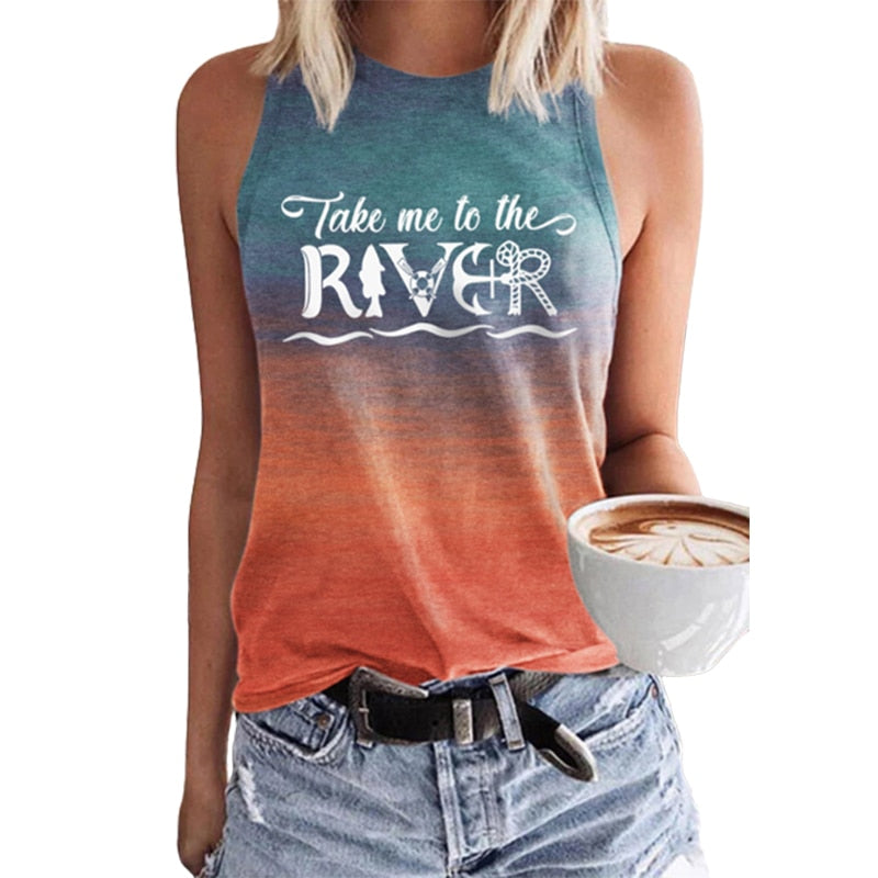 Summer Tie-dye Sleeveless Printed T shirt