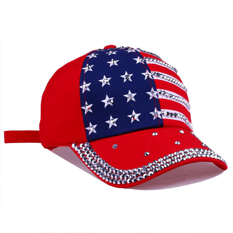 Bling Rhinestone Stripe Stars American Flag Baseball Cap