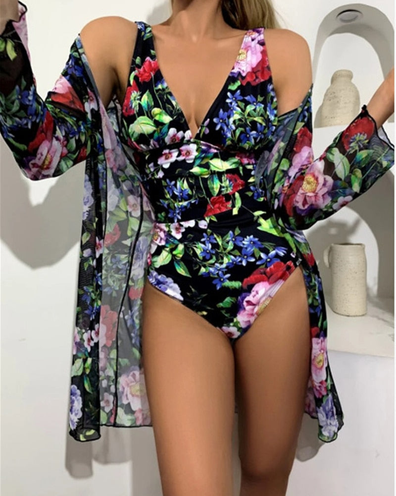 Floral Print One-Piece Bikini