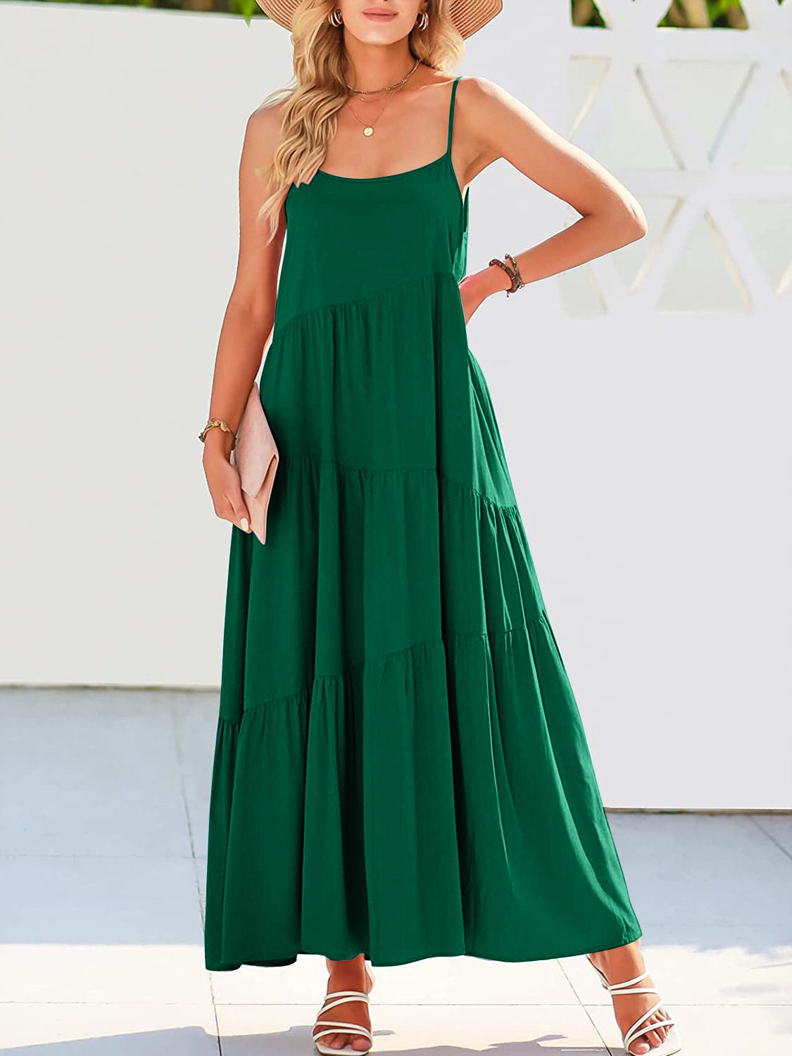 Full Size Ruched Tiered Spaghetti Strap Dress HappilyEverGirl Full Size Ruched Tiered Spaghetti Strap Dress HappilyEverGirl