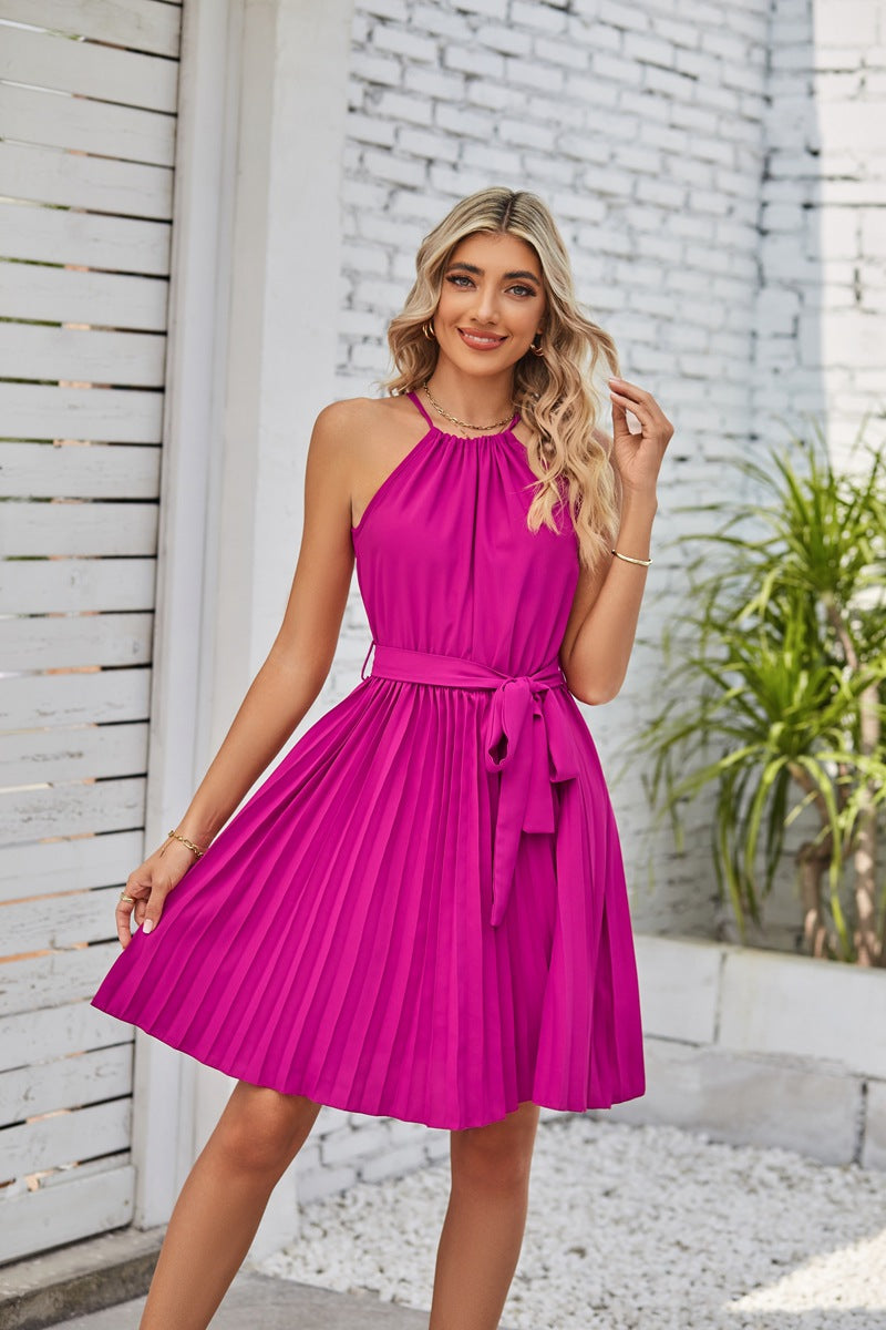 Solid Pleated Skirt Sundress