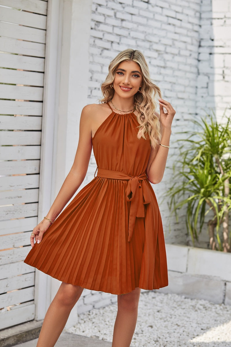 Solid Pleated Skirt Sundress
