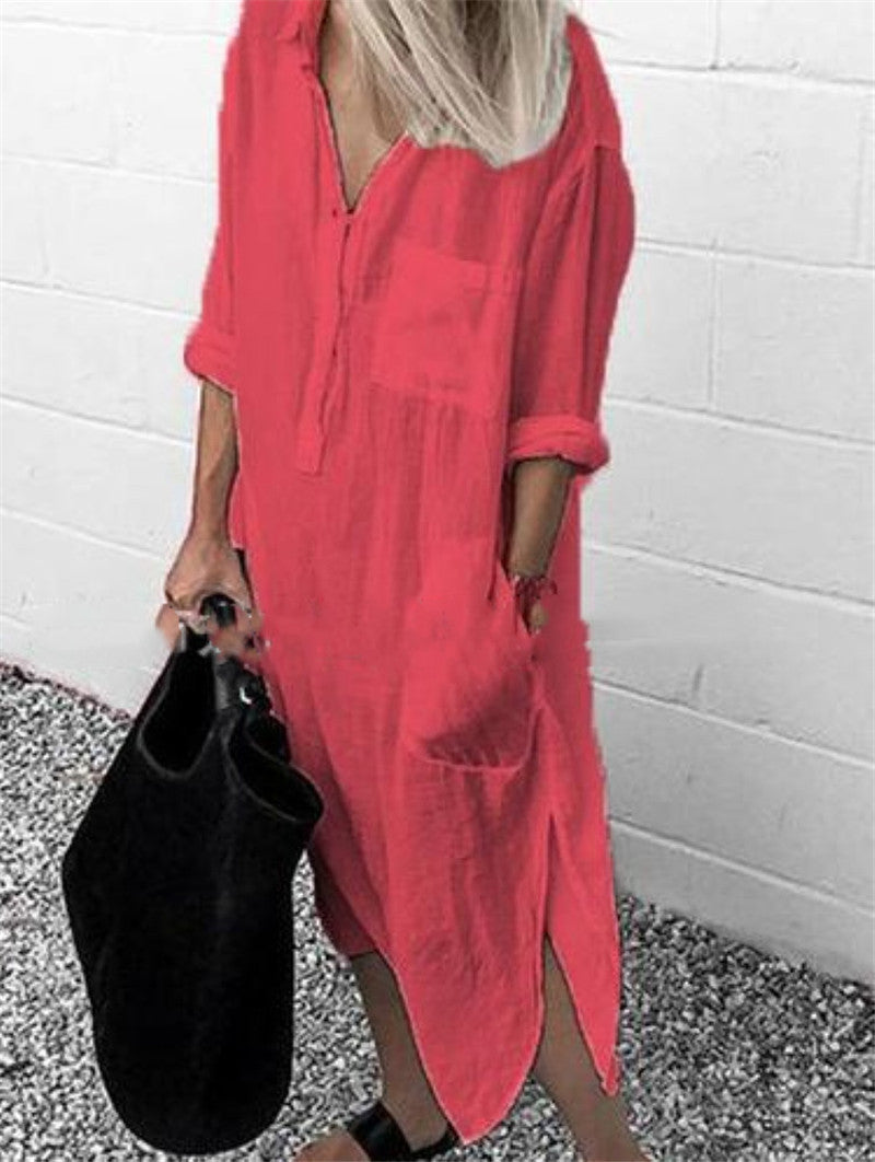 Elegant Solid Color Slit Dress