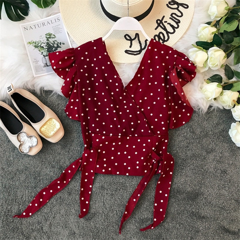 Ruffles V-Neck Polka Dot Top