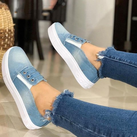 Thick bottom denim slip-ons