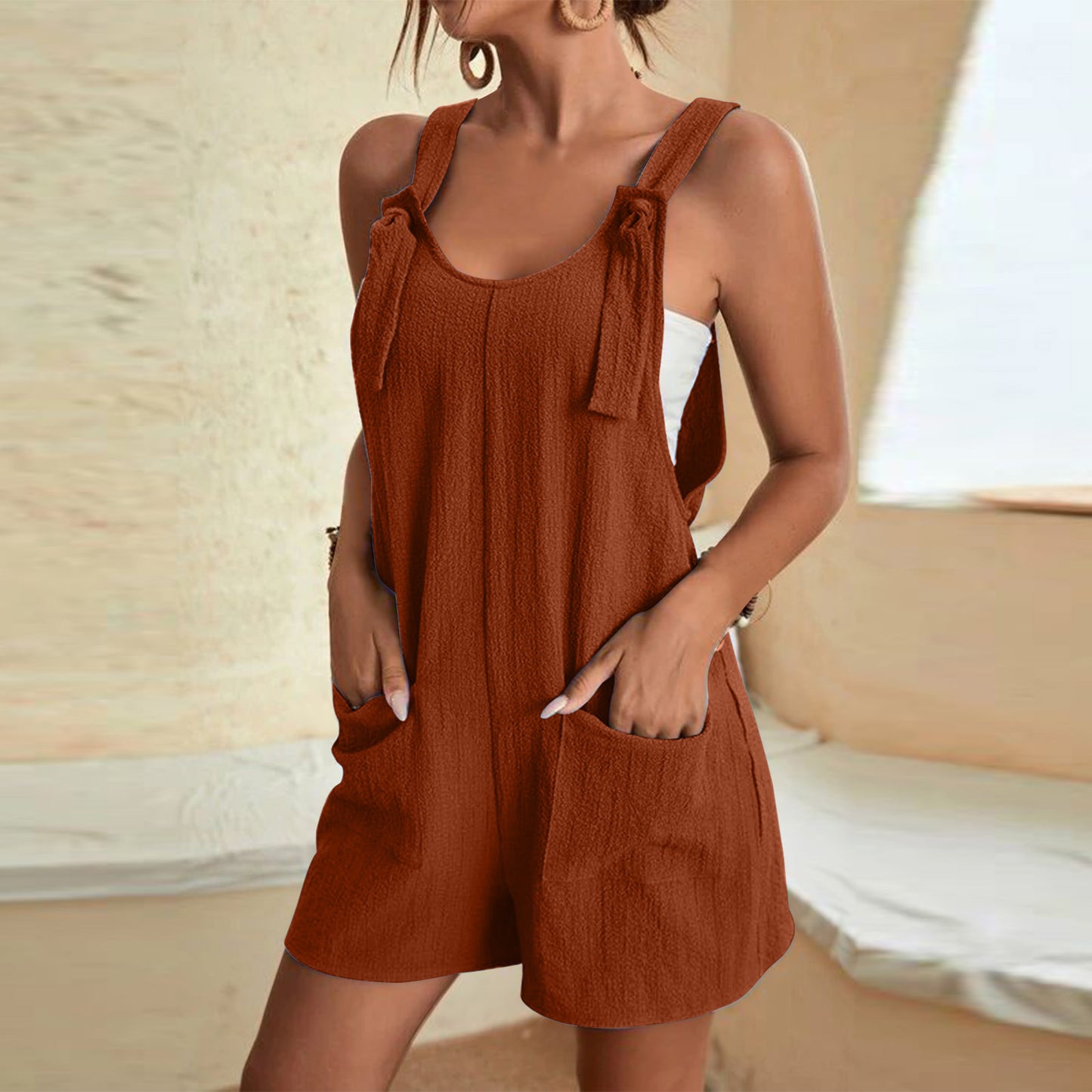 Casual Romper Shorts With Pockets