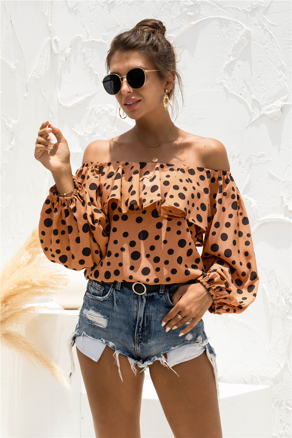 Polka Dot Off-Shoulder Layered Blouse