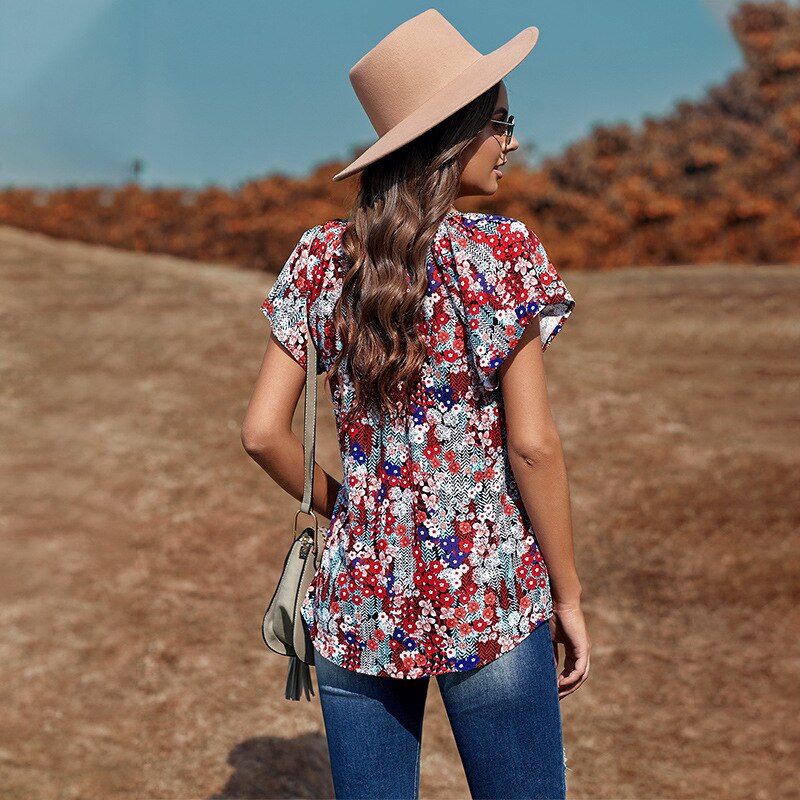 Chiffon Shirt V-neck Floral print