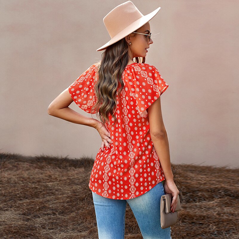 Chiffon Shirt V-neck Floral print