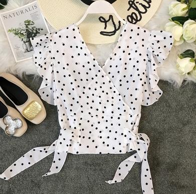 Ruffles V-Neck Polka Dot Top