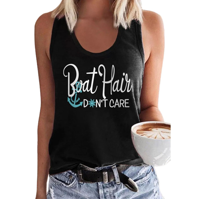 Sexy Sleeveless Boat Hair Don't Care Top