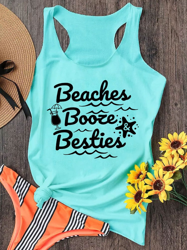 Beaches Booze and Besties Sleeveless Racerback