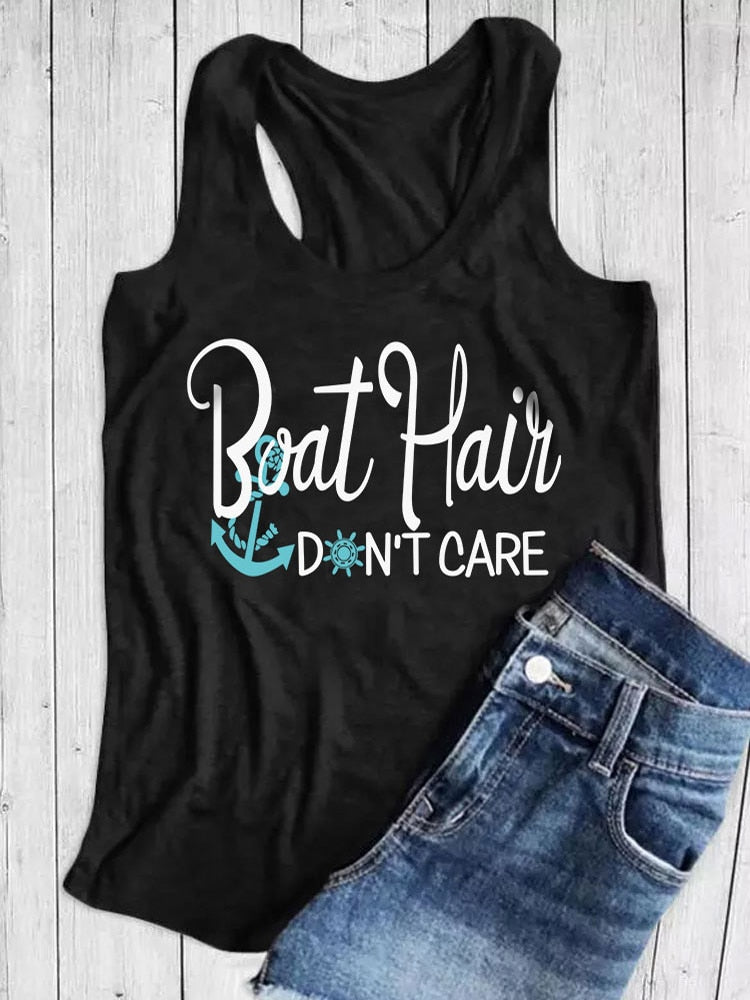 Sexy Sleeveless Boat Hair Don't Care Top