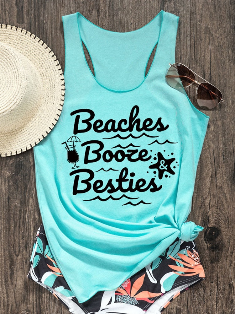 Beaches Booze and Besties Sleeveless Racerback