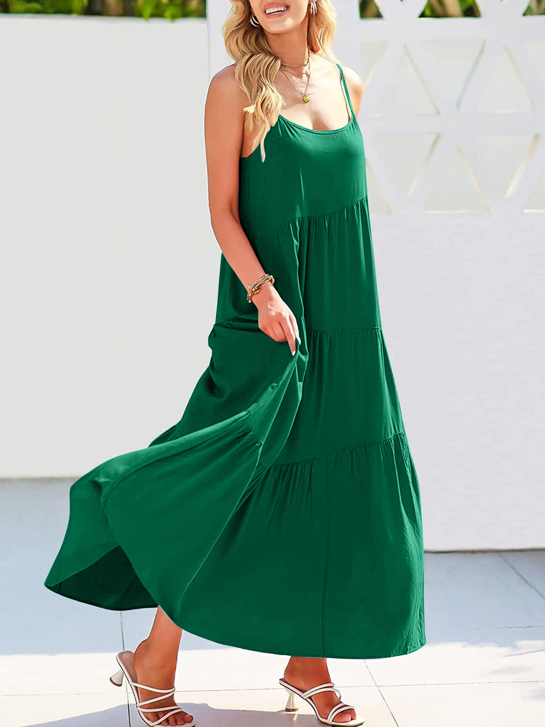 Full Size Ruched Tiered Spaghetti Strap Dress HappilyEverGirl Full Size Ruched Tiered Spaghetti Strap Dress HappilyEverGirl