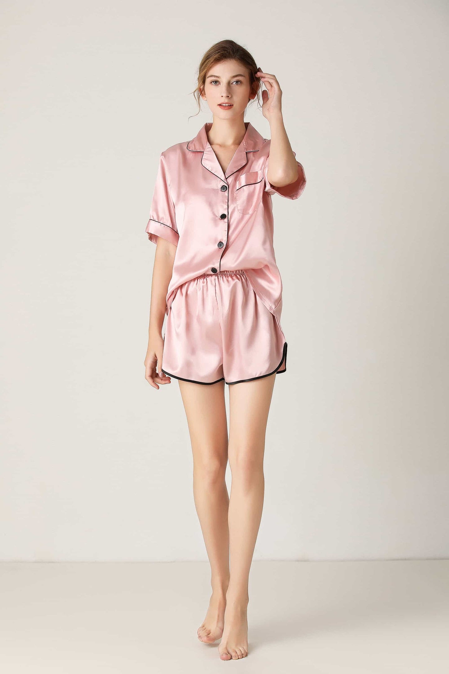 Lapel Collar Shirt and Shorts Lounge Set