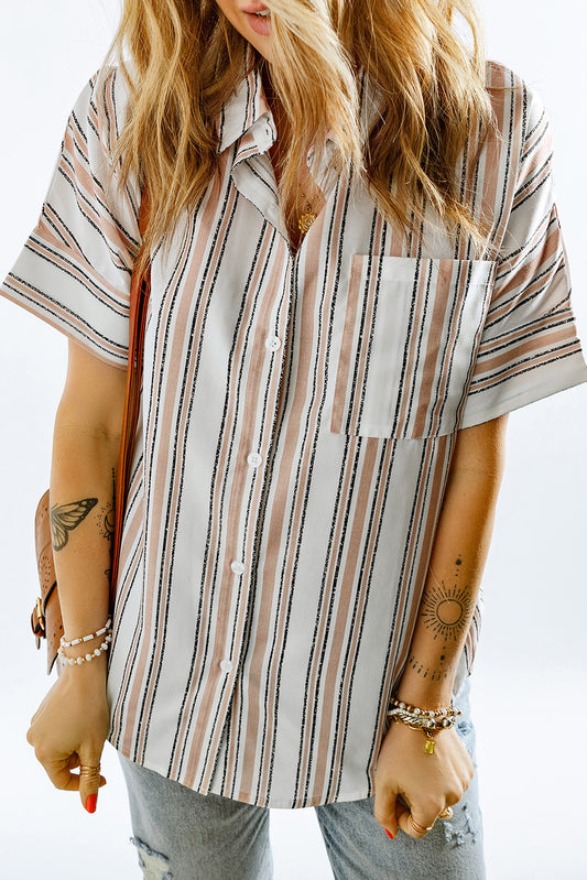 Striped Short Sleeve Shirt with Breast Pocket