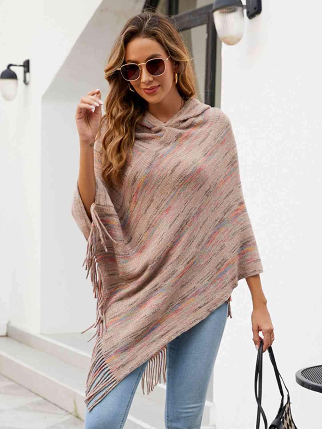 Fringe Hem Hooded Poncho