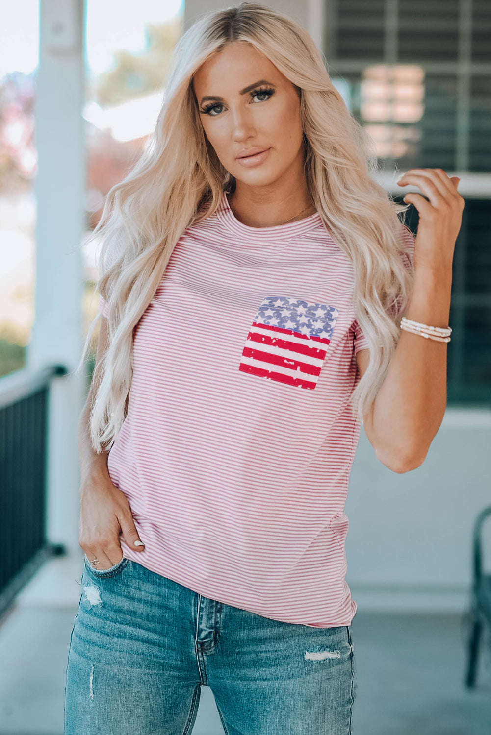 Striped US Flag Crewneck Tee