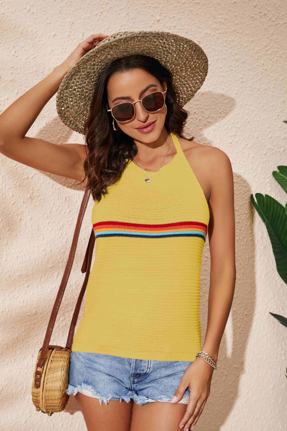 Rainbow Stripe Halter Neck Knit Tank