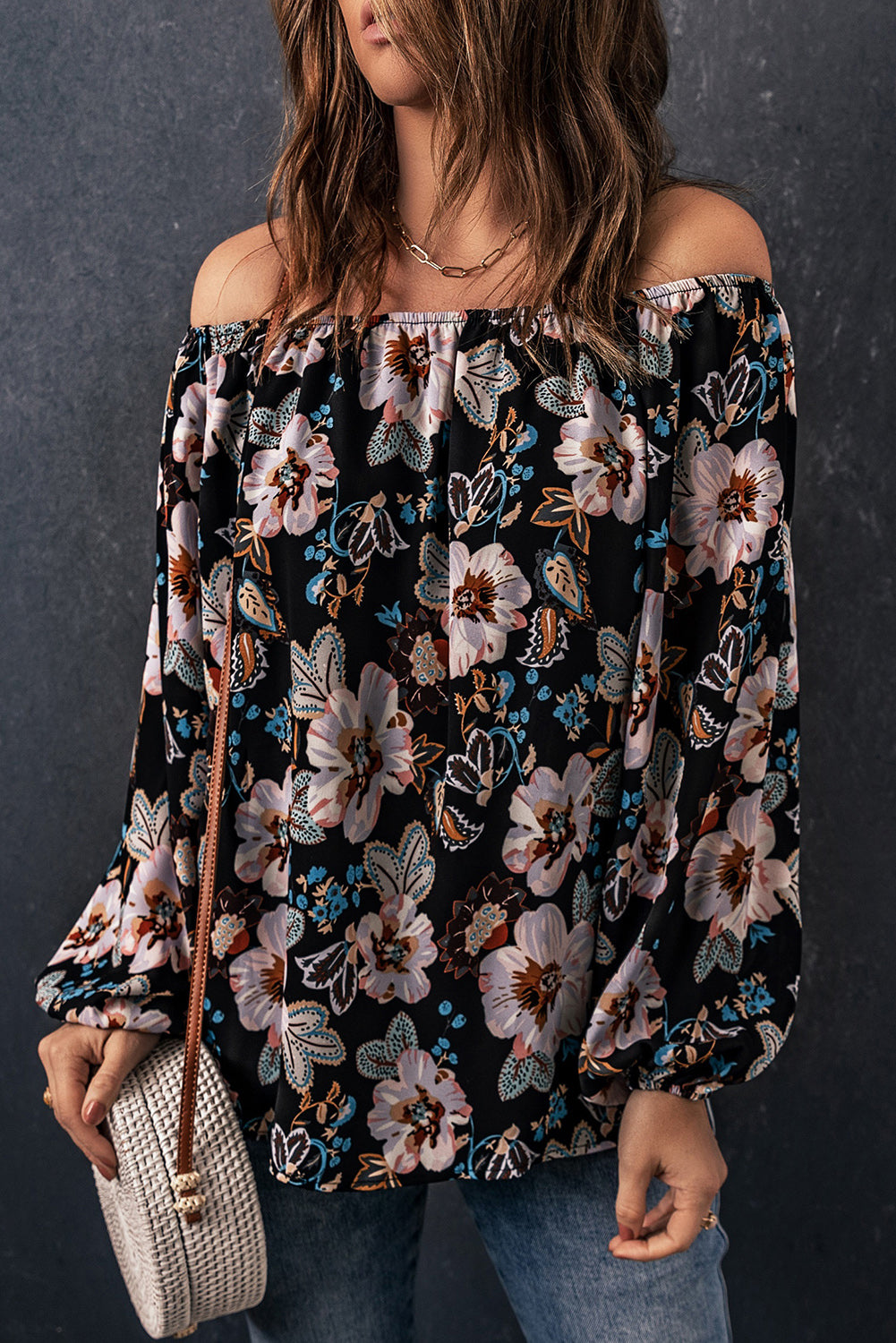 Floral Off-Shoulder Balloon Sleeve Blouse