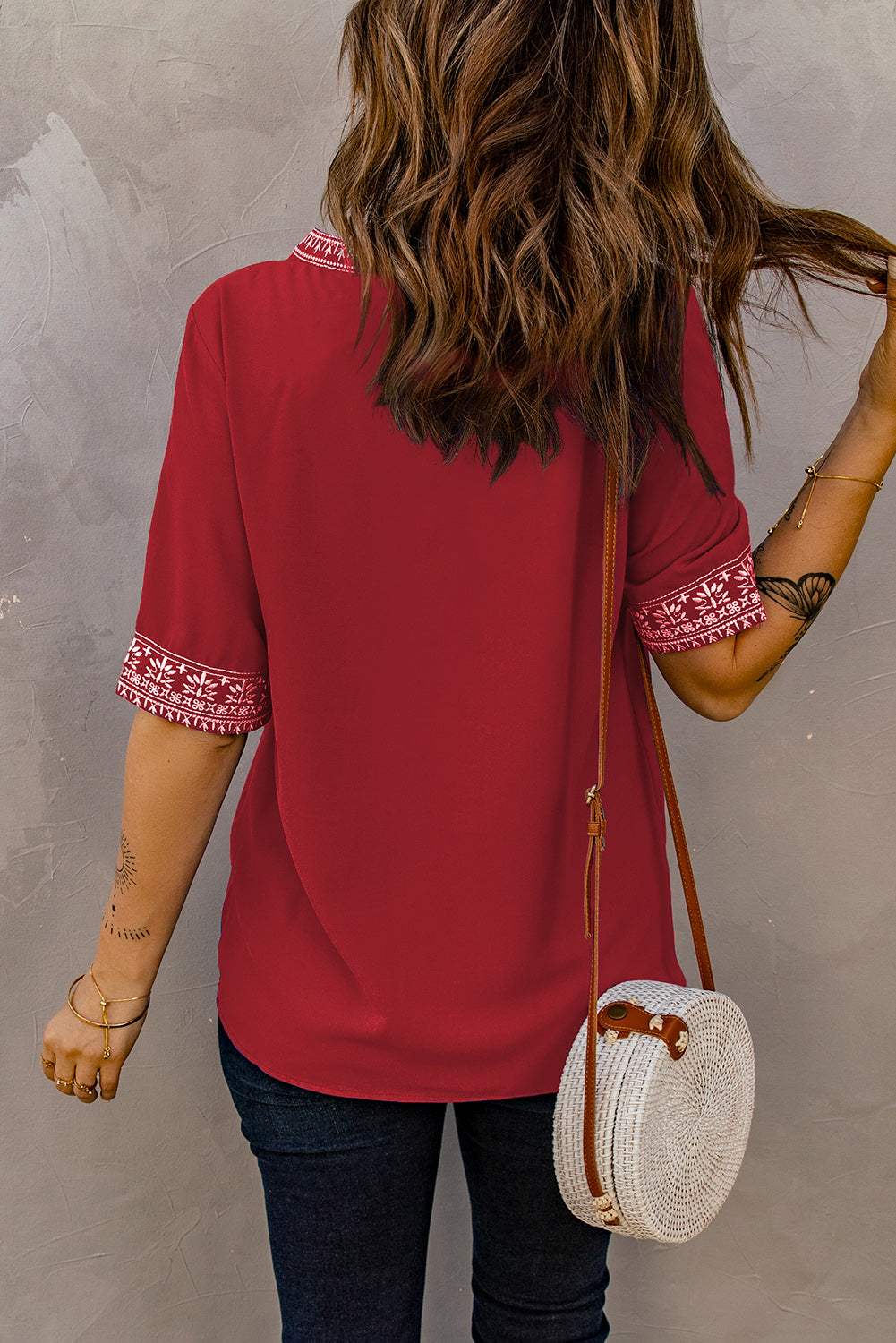 Embroidered V-Neck Top