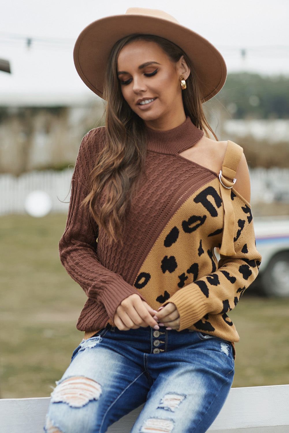 Leopard  Block Turtleneck Sweater