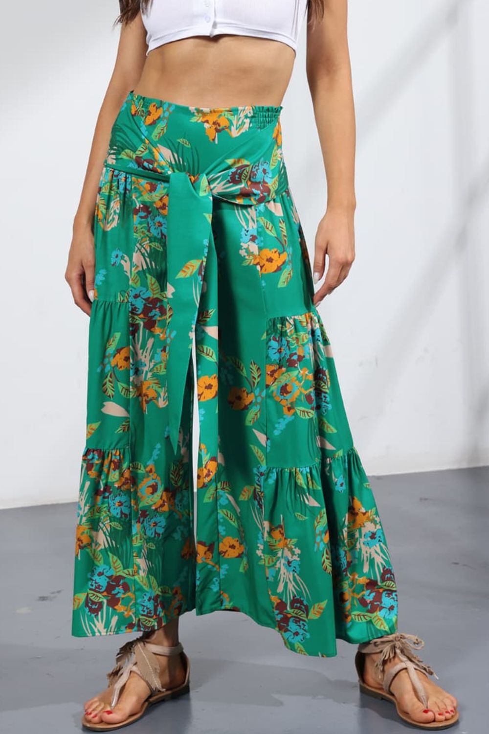 Printed Tie-Front Culottes