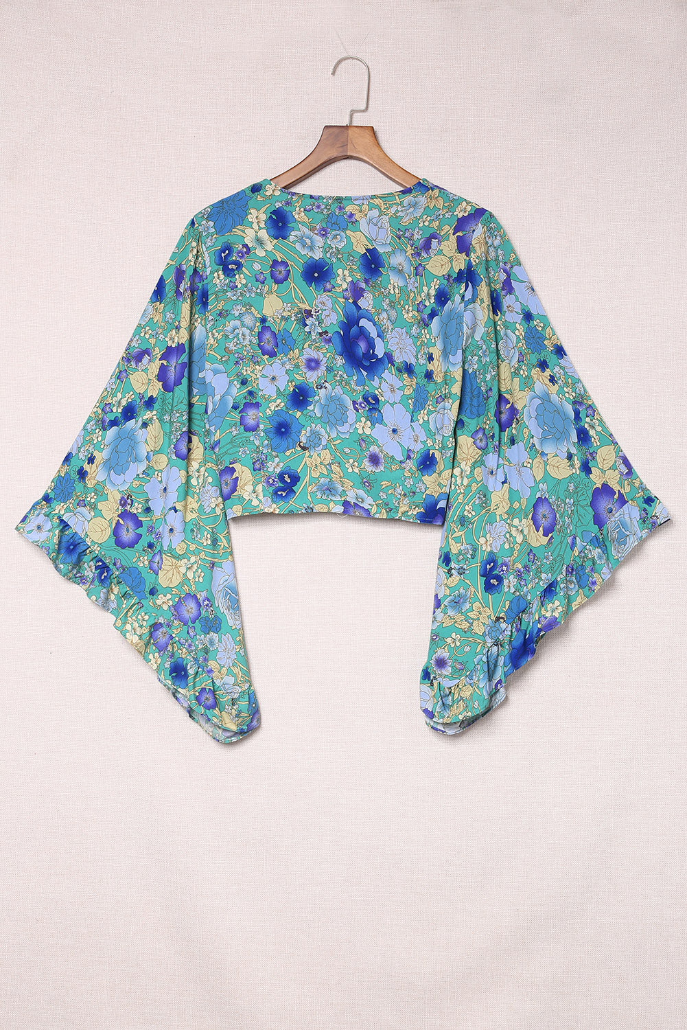 Floral Bell Sleeve Surplice Cropped Blouse