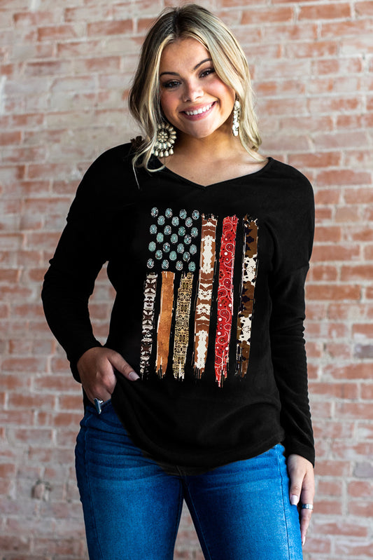 Graphic V-Neck Long Sleeve Top