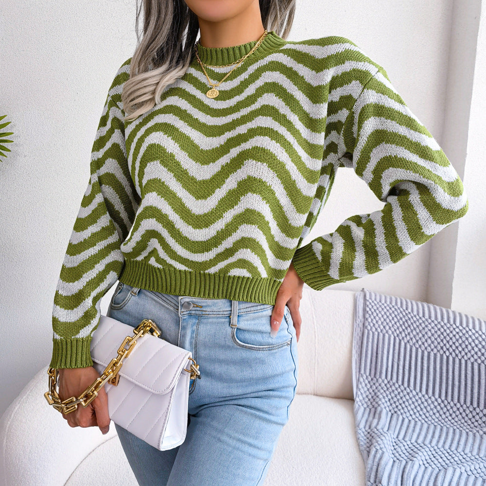 Wavy Stripe Dropped Shoulder Sweater