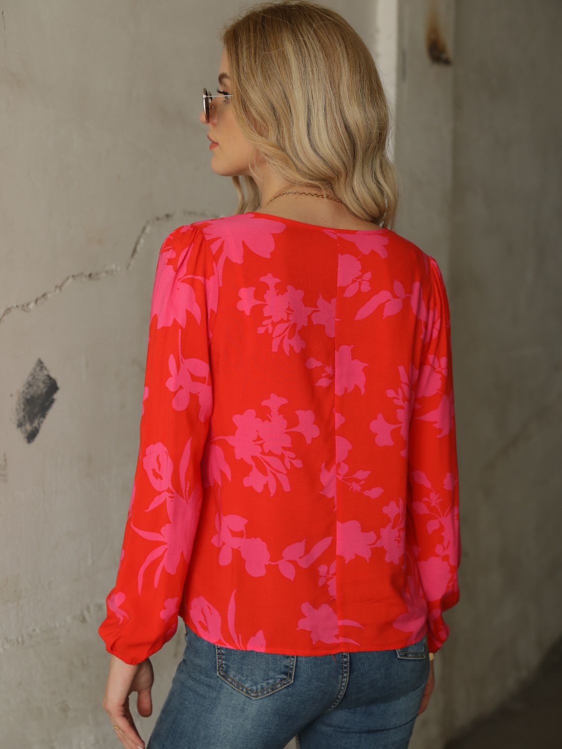 Printed Tie Neck Long Sleeve Blouse