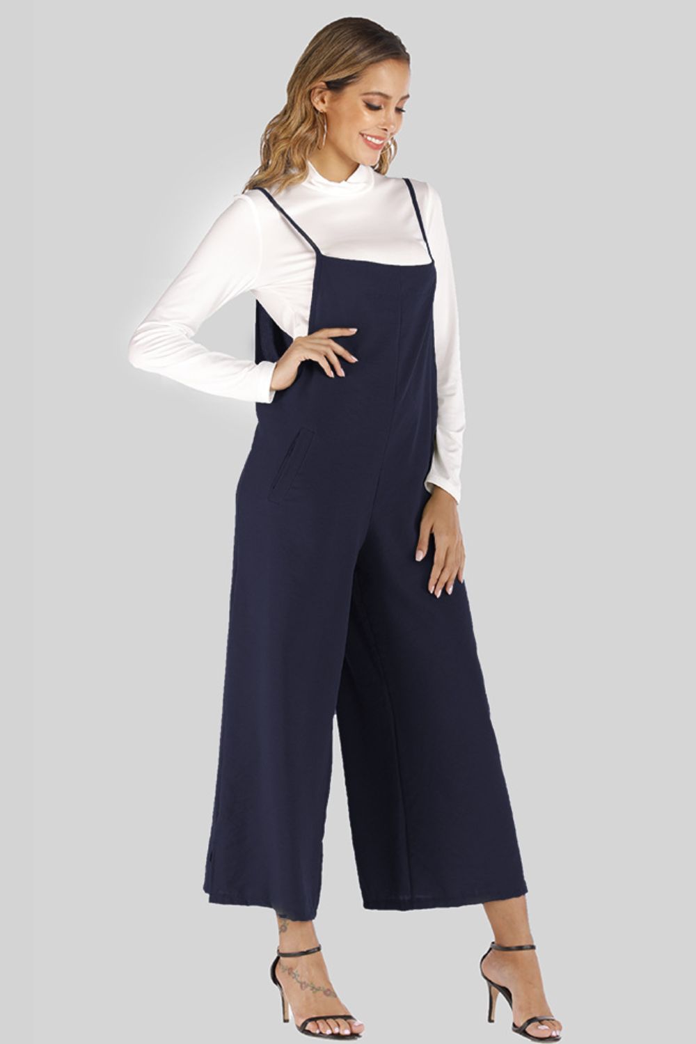 Full Size Cropped Wide Leg Overalls with Pockets